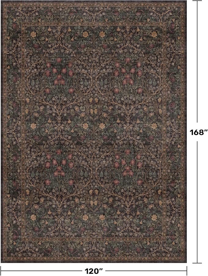 Dark Brown 10x14 Area Rugs for Living Room - Extra Large Vintage Western Unique Neutral Floral, Washable Low Pile Non-Slip Soft Thin Area Rug for Dining Under Table, Bedroom Under Bed