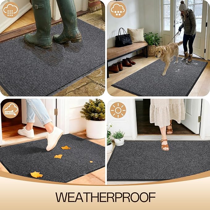 Amyracel Front Door Mat Indoor Outdoor Entrance, 24" x 72" All-Season Waterproof Doormat for Enterway, Heavy Duty Commercial Floor Mat, Fade Resistant, Rubber Back, Low Profile, Easy Clean