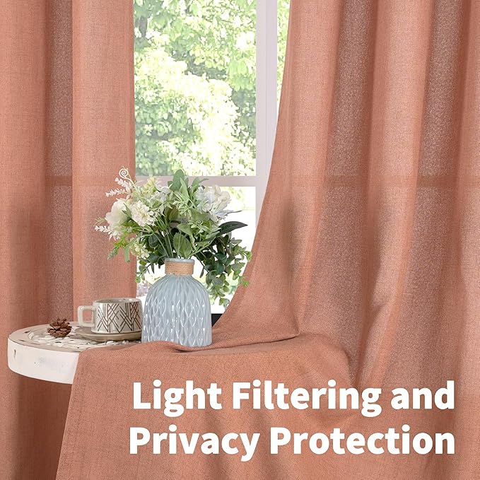 YoungsTex Rust Terracotta Linen Curtains 80 Inch Length, Burnt Orang Light Filtering Drapes with Bronze Grommet Privacy for Farmhouse Bedroom Living Room Windows, 52 x 80 Inch, 2 Panels
