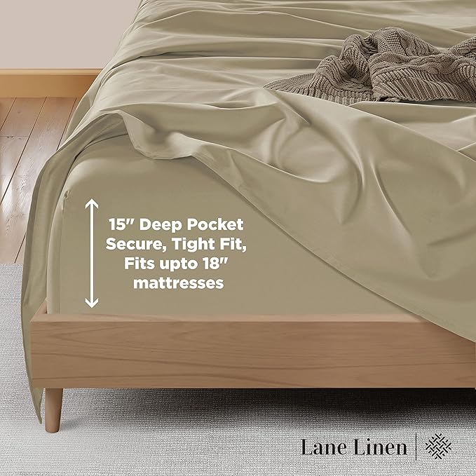 LANE LINEN 600 Thread Count 100% Mercerized Cotton Full Bed Sheets Set, Ultra Soft Sateen Weave Fully Elasticized Fitted, Soft & Comfy Natural Cooling Full Sheet & Pillowcase Set - Linen