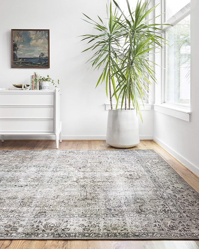 Loloi Layla Collection LAY-06 Taupe/Stone 2'-6" x 9'-6" .13" Thick Runner Rug, Soft, Durable, Vintage Inspired, Distressed, Low Pile, Non-Shedding, Easy Clean, Printed, Living Room Rug
