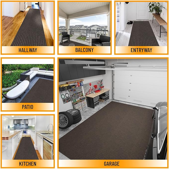 Ottomanson Mud Mat 2' x 2'7" Entryway Rug - Non-Slip Scraper Doormat for Muddy Paws, Dirt Trapping Indoor/Outdoor Mat for High-Traffic Areas, Kitchen, Garage, Patio, Brown