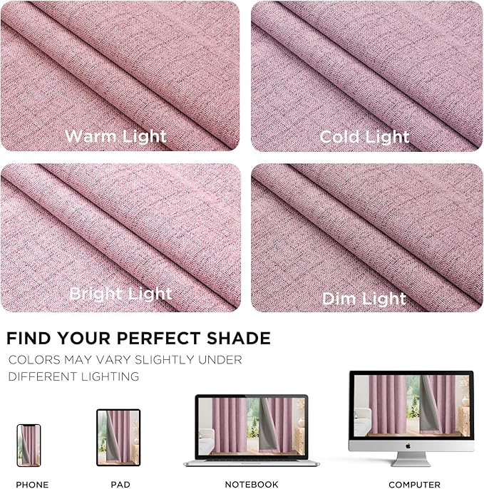 Joydeco Blackout Curtains for Bedroom - 63 Inch Long 100% Light Blocking 2 Panels Set Pink Drapes, Thermal Insulated Room Darkening Curtains, Linen Textured for Living Room, Rod Pocket & Back Tabs