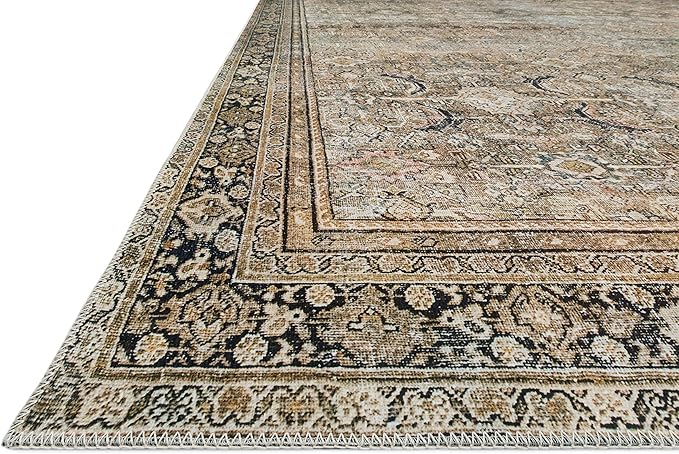 Loloi Layla Collection LAY-03 Olive/Charcoal 2'-6" x 12'-0" .13" Thick Runner Rug, Soft, Durable, Vintage Inspired, Distressed, Low Pile, Non-Shedding, Easy Clean, Printed, Living Room Rug