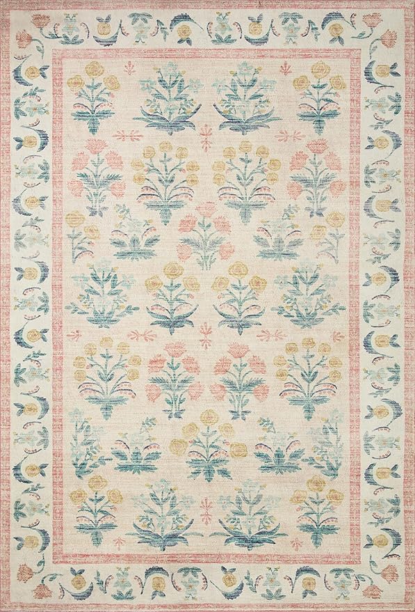 Loloi Rifle Paper Co. Eden Collection EDE-01 Mughal Rose Blush 2'-6" x 9'-6" Runner Rug feat. CloudPile™