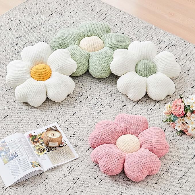 Kcvvcr Flower Throw Pillow, Cute Flower Shaped Pillow Decorative Throw Pillow for Bed Couch, Soft Daisy Pillows Floor Seating Cushion Cushions (14.9 Inch Sage Green)