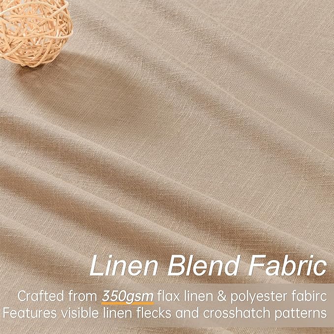 Topfinel Pinch Pleated Curtains 90 Inch Long, 100% Blackout Thermal Insulated Natural Linen Pinch Pleat Viral Drapes with Hooks Rings 2 Panel Sets, Neutral Birch Ivory 7.5FT Back Tab Window Curtains