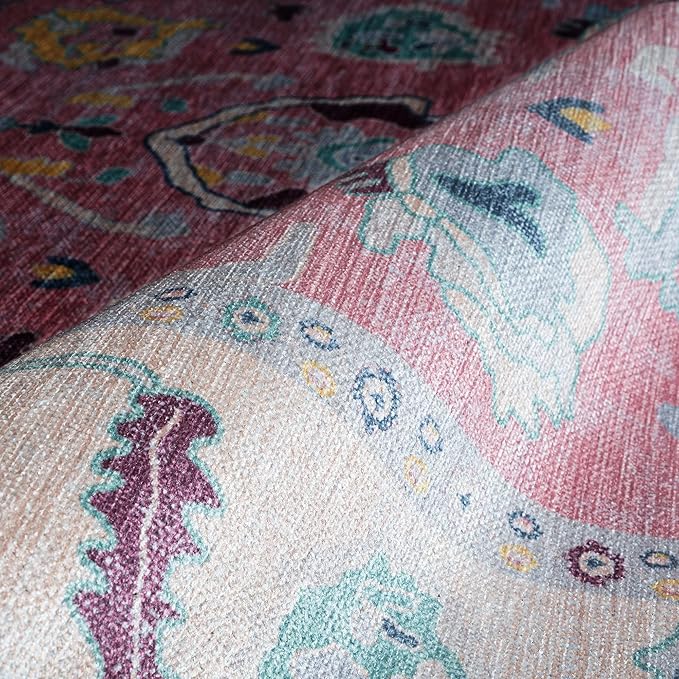 Fame Rugs Pink Modern Oushak Rug 6x9, Vintage Turkish Colorful Oriental Antique Inspired Washable Large Area Rugs, Luxury Living Room Bedroom (385PB, 6' x 9')