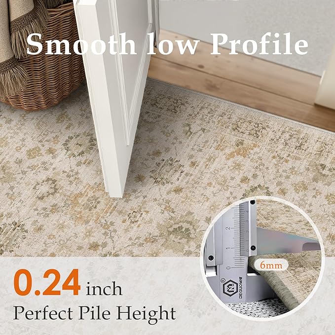 Beige 2x3 Entryway Area Rug Machine Washable Doormat Kitchen Vintage Distressed Non Slip Carpet Indoor Traditional Floral Accent Throw Small Rug for Bathroom Office Bedroom Living Dining Room