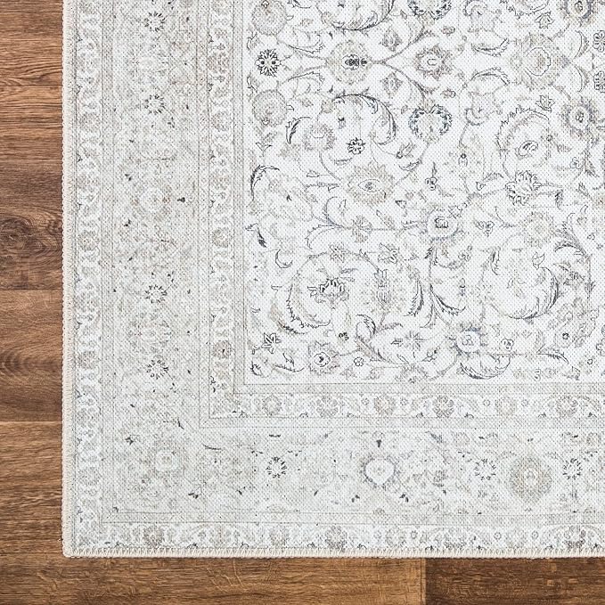 Bloom Rugs Washable Non-Slip 6' x 9' Rug - Beige/Off White Traditional Bordered Area Rug for Living Room, Bedroom, Dining Room, and Kitchen - Exact Size: 6' x 9'