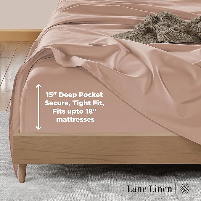LANE LINEN 600 Thread Count Full Sheets Set 100% Mercerized Cotton, Soft and Comfy Sateen Weave, Luxury Hotel Style Thick Bed Sheets & Pillowcases Set, Machine Wash, Z Hem top Sheet - Sepia Rose