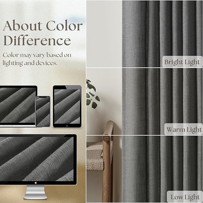 Charcoal Gray Linen Pinch Pleated Curtains 120 Inches Long for Living Room Pleated Drapes Back Tab Thick Linen Dark Grey Simple Modern Neutral Farmhouse Extra Long 120 Inch Curtain for Dining Bedroom
