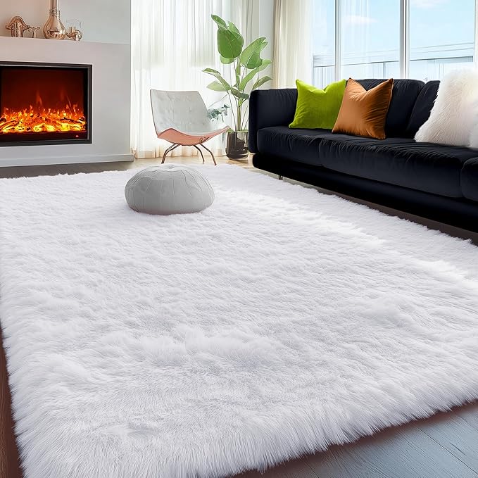 PAGISOFE White Fluffy Shag Area Rugs for Living Room 5x7, Soft Fuzzy Shaggy Rug for Bedroom Girls, Pastel Nursery Carpet Floor Room Dorm Rugs Boys Girls Plush Soft Kids Rug for Room Decor Aesthetic