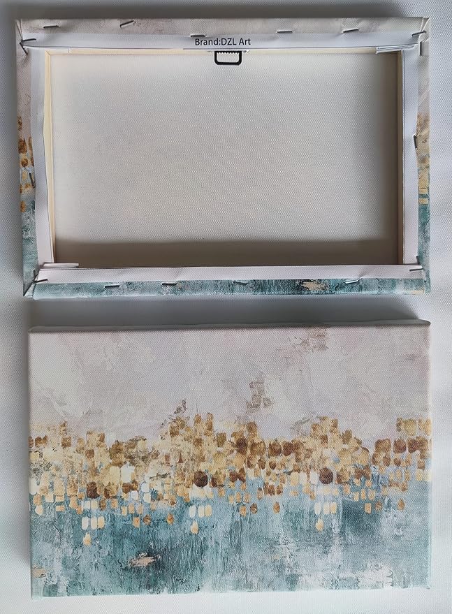 DZL Art A74662 Brown and Blue Abstract Painting Modern Decor Wall Art Tan Color Canvas Gray Painting Contemporary Decor Abstract Canvas Living Room Art Painting