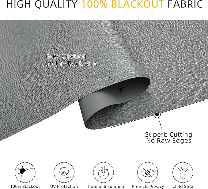 ChrisDowa Cordless Blackout Roller Shades for Windows, Striped Free-Stop Window Blinds with Privacy, Thermal Insulated Window Shades for Home, Office and Door. Grey, 69" W x 72" H