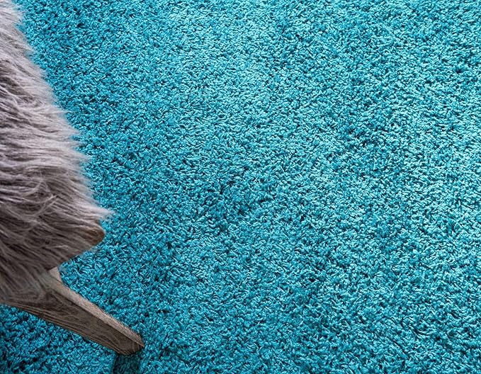 Unique Loom Solid Shag Collection Area Rug (5' 1" x 8' Rectangle Deep Aqua Blue)