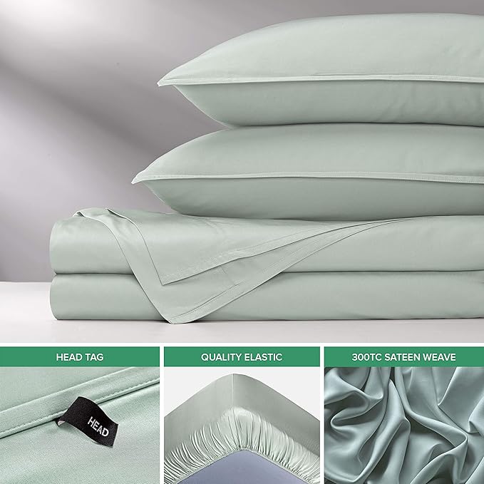 Pure Bamboo Twin XL Sheets, Genuine 100% Organic Viscose Derived from Bamboo Bed Sheet Set, Luxuriously Soft & Cooling, Double Stitching, 2 Year Quality Promise (Twin XL, Sea Glass)