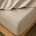 MooMee Fitted Bottom Sheet Only 100% Washed Cotton Linen Like Textured Breathable Durable Soft Comfy Deep Pocket Fits Mattress up to 17" (Taupe, King)
