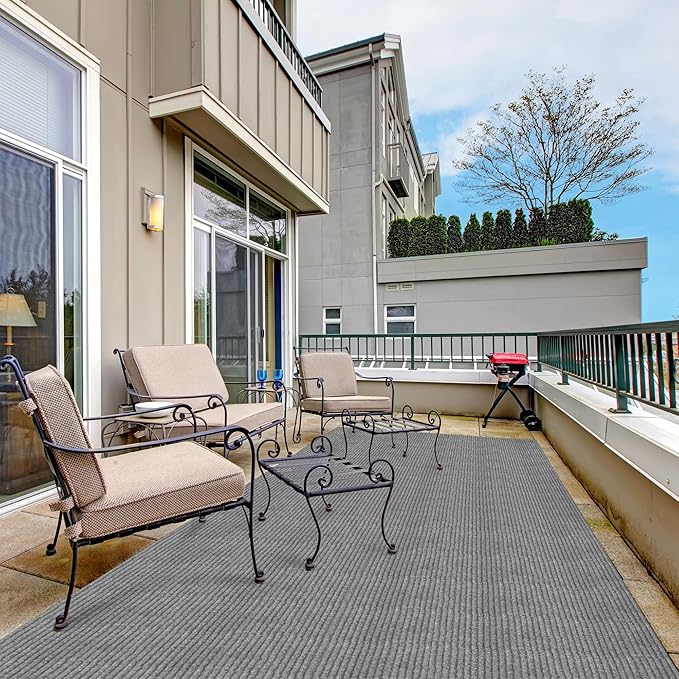Ottomanson 3'11" x 22' Hallway Runner with Scraper Pile - Extra Durable Non-Slip Rug Mat for Indoor & Outdoor Use - Ideal for Kitchen, Entryway & Garage - High-Traffic Carpet, Gray