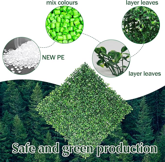 Ogrmar 24 PCS 10"x10" Artificial Boxwood Panels Topiary Hedge Plant, Privacy Hedge Screen UV Protected Suitable for Outdoor, Indoor, Garden, Fence, Backyard and Décor (24, 10"x10")