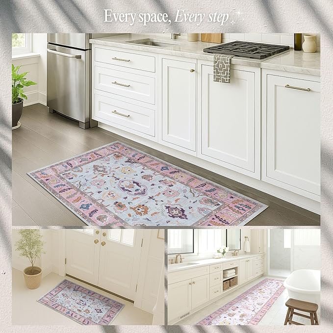 Fame Rugs Pink Beige Modern Oushak Rug 10x13, Vintage Turkish Colorful Oriental Washable Antique Inspired Oversize Area Rugs, Luxury Living Room Bedroom (390PP, 10' x 13')