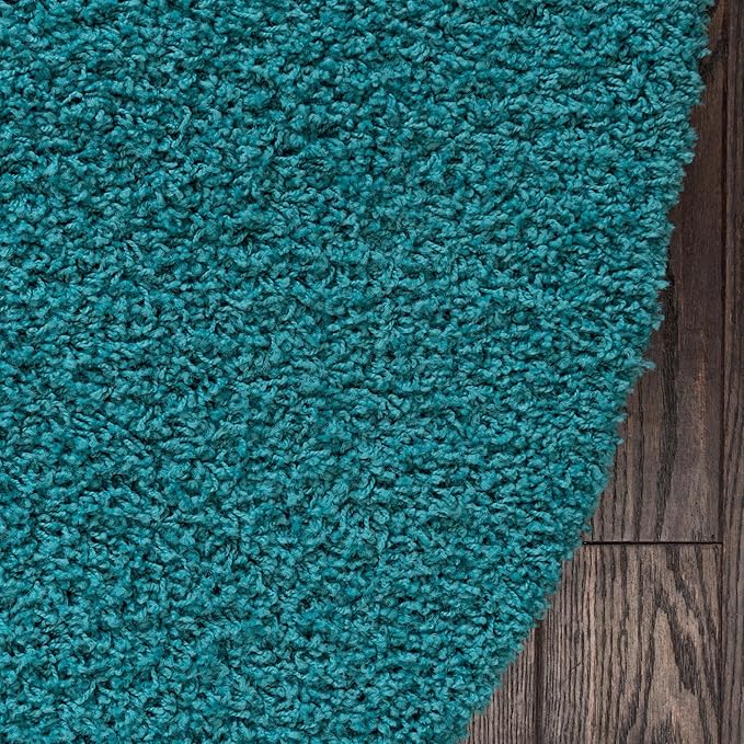 Unique Loom Solid Shag Collection Area Rug (7' 1" Round, Deep Aqua Blue)