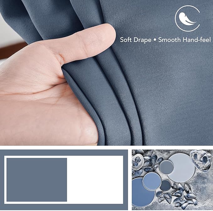 Deconovo Blackout Curtains, Thermal Insulated, W52 x L72 2 Panels, Back Tab, Machine Washable, Room-Darkening Drapes for Bedroom/Living Room Stone Blue