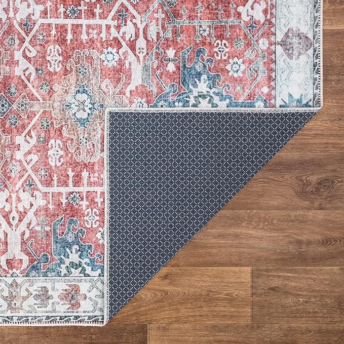 Bloom Rugs Washable Non-Slip 8' x 10' Rug - Red/Blue Traditional Area Rug for Living Room, Bedroom, Dining Room, and Kitchen - Exact Size: 8' x 10'