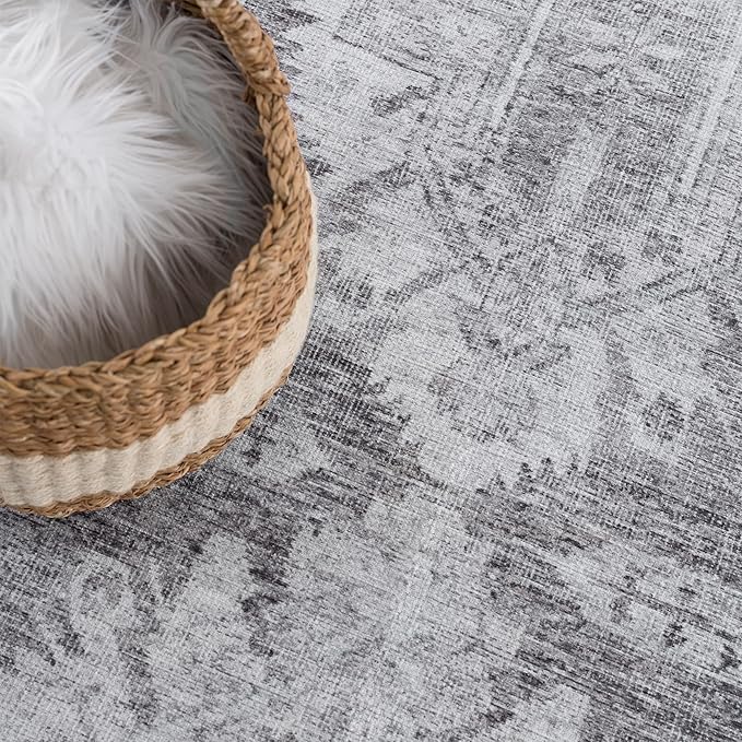 Bloom Rugs Washable 8' x 10' Rug - Ivory/Silver Gray Traditional Area Rug for Living Room, Bedroom, Dining Room, and Kitchen - Exact Size: 8' x 10'