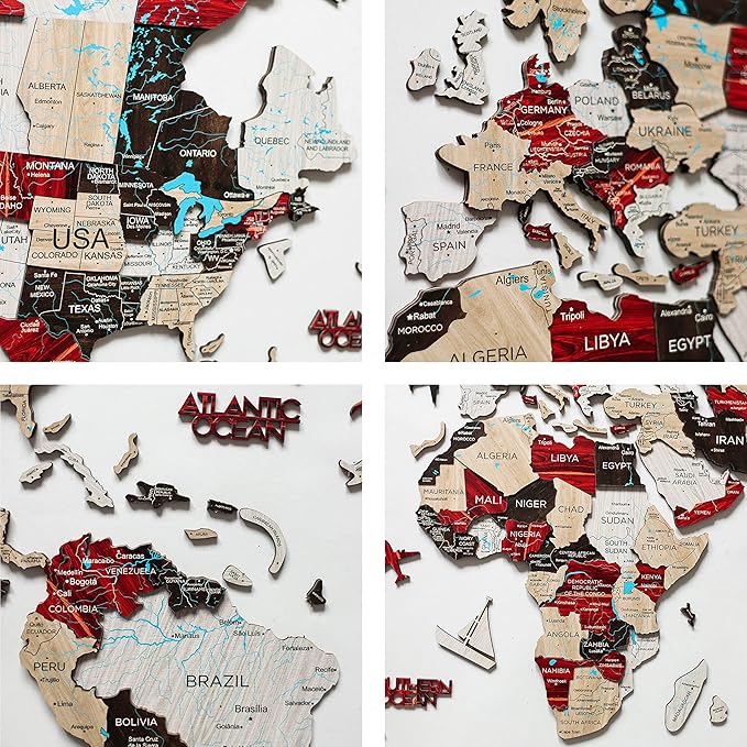 Handmade 3D Wood World Map Wall Art Large Wall Decor Track Your World Travels - Special for Home, Kitchen and Office (Urban, X-Large)