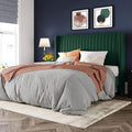 Allewie Queen Size Bed Frame/Velvet Upholstered Platform Bed/Vertical Channel Tufted Wingback Headboard/Strong Wooden Slats/No Box Spring Needed/Easy Assembly/Green