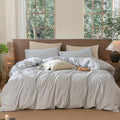 MooMee Striped Duvet Cover Set 100% Washed Cotton Linen Like Textured Breathable Durable Soft Comfy (Cornflower Blue White Pinstripes, Super King 108"x98")