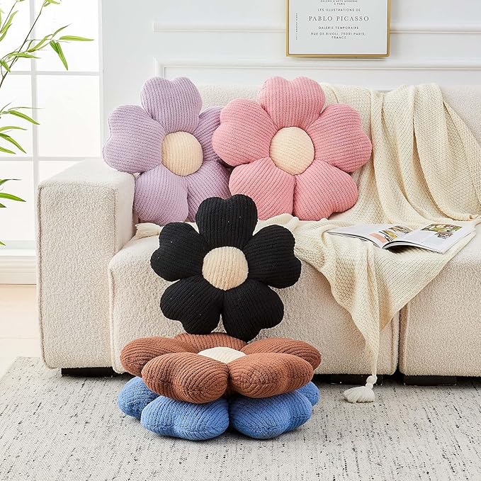 Kcvvcr Flower Throw Pillow, Cute Flower Shaped Pillow Decorative Throw Pillow for Bed Couch, Soft Daisy Pillows Floor Seating Cushion Cushions (19.6 Inch Brown)
