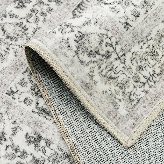 Black Runner Rug 2'6"x12' Washable Carpet for Hallway Kitchen Vintage Distressed Non Slip Indoor Retro Floral Bedroom Accent Throw Long Rug Bathroom Office Laundry Dining Living Room