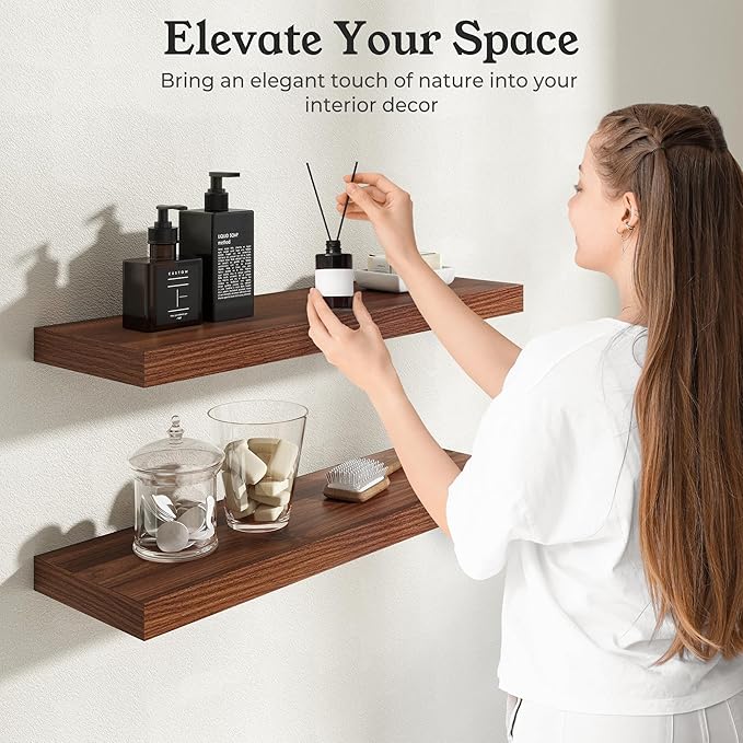 Floating Shelves for Wall, 9.3" Deep Wall Mounted Wood Shelves for Bathroom, Bedroom, Living Room, Kitchen, Hanging Shelf for Books/Storage/Room Decor (Walnut, 40")