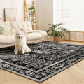 Area Rugs 5x7, Machine Washable Vintage Black Rugs for Living Room Large Carpets Indoor Floor Non Slip Distressed Rug Soft Area Rug for Bedroom Dining Room Home Office | Black