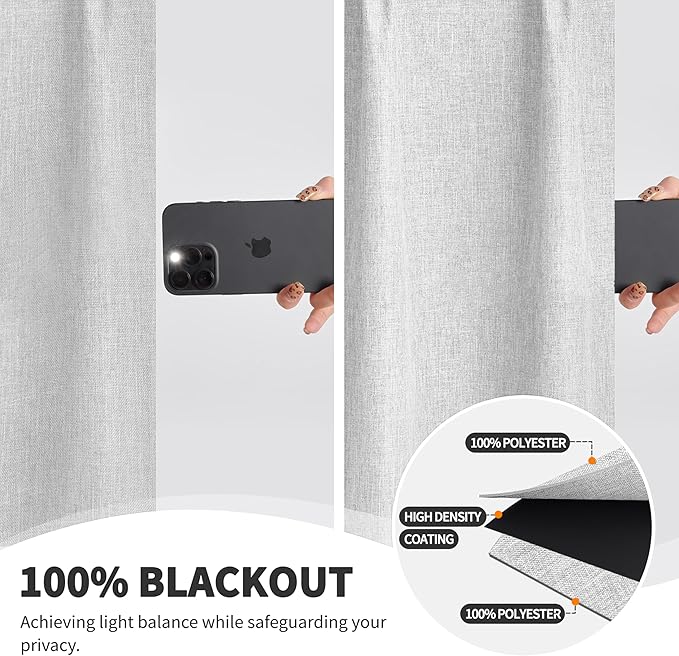 WdFour 42x63 Inch Blackout Curtains - Thermal Insulated Pinch Pleated Drapes, 100% Light Blocking, Extra Long Back Tab Panels for Bedroom & Living Room, Pack of 2 (Greyish White)