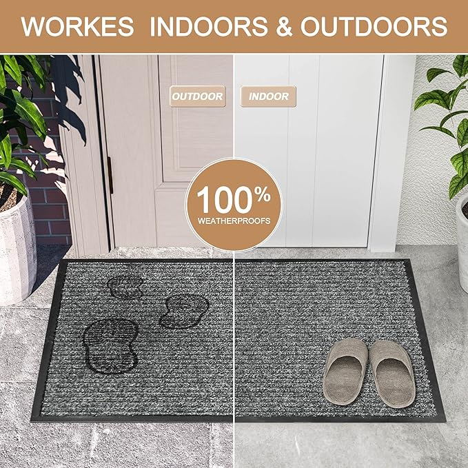 Durable Front Door Mat, Heavy Duty Indoor Outdoor Doormat, 60” x 36” Low Profile Outdoor Mats for Home Entrance, Stain and Fade Resistant Shoe Scraper Mat, Ideal for High Traffic Area