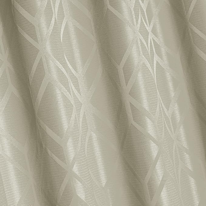 Amazon Basics Jacquard 2-Piece 100% Blackout Curtains, Living Room and Bedroom Drapes, Thermal Insulated Window Treatment, 52"x72", Beige
