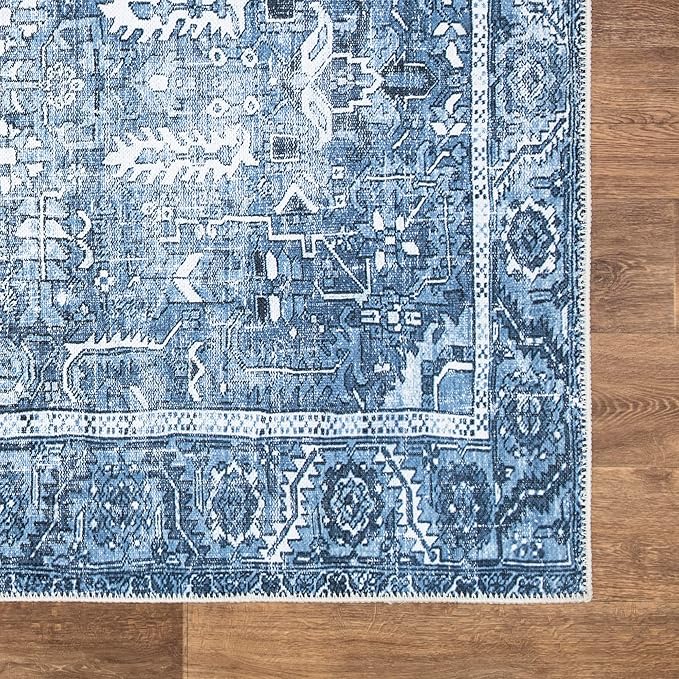Bloom Rugs Washable Non-Slip 5' x 7' Rug - Blue Traditional Area Rug for Living Room, Bedroom, Dining Room, and Kitchen - Exact Size: 5' x 7'