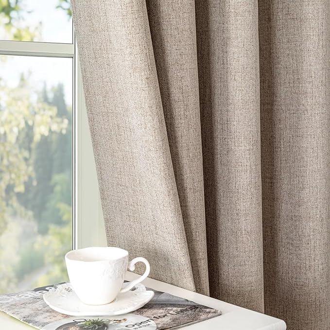 100% Blackout Curtains 72 Inch Length 2 Panels Set, Black Out Curtains for Living Room, Linen Thermal Insulated Grommet Drapes Bedroom Luxury Decor Privacy(37W × 72L inch, Linen)
