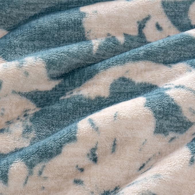 Luxury Printed Fleece Warm Blanket, Soft Lightweight Velvety Plush Throw for Couch and Bed, Cozy Comfy for All Seasons(Blue Floral Silhouette, 90×90 Inches)
