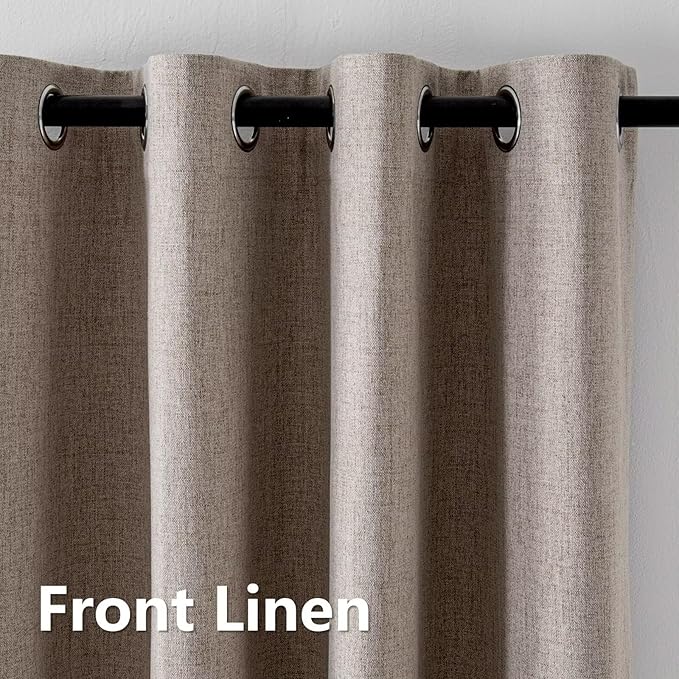 100% Blackout Curtains 90 Inch Length 2 Panels Set, Black Out Curtains for Living Room, Linen Thermal Insulated Grommet Drapes Bedroom Luxury Decor Privacy(37W × 90L inch, Linen)