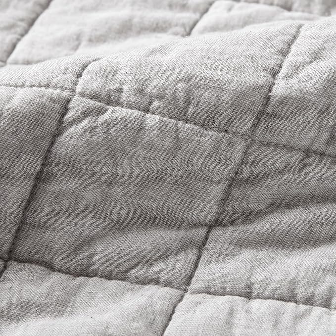 Hyde Lane Luxury Linen Quilt Set King Size, Organic European Flax Cotton Blend Bedding for Bedspread and Coverlet, Box Stitched, with 2 Pillow Shams, 106"x96", Grey