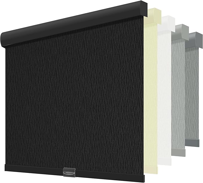 ChrisDowa Cordless Blackout Roller Shades for Windows, Striped Free-Stop Window Blinds with Privacy, Thermal Insulated Window Shades for Home, Office and Door. Black, 65" W x 72" H