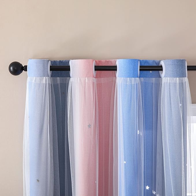 XiDi Curtains for Bedroom Decor, Rainbow PinkGreyBlue-34-96