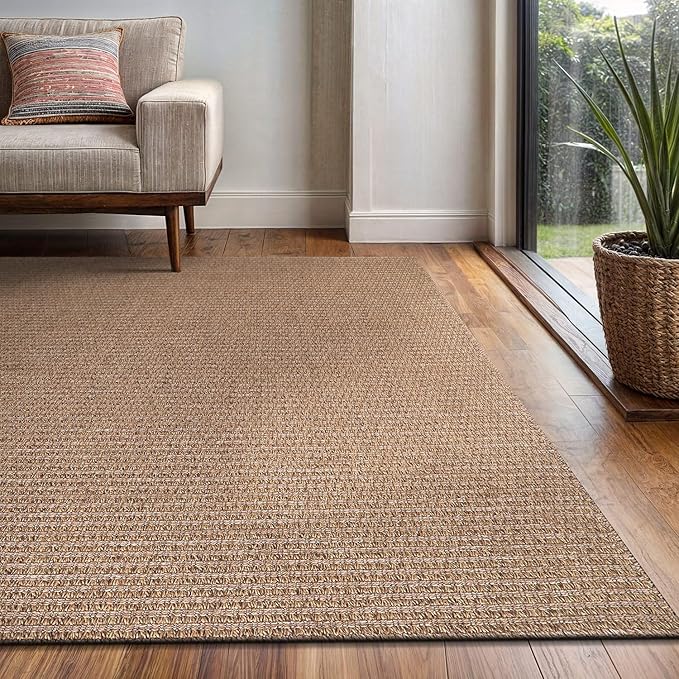 Easy Jute Rug 8x10 Indoor Outdoor Natural Rugs Solid Fiber Rug Woven Area Rug Boho Easy Clean Inside Carpet for Living Room Bedroom Dining Room Hallway or Outdoor Patio Porch (8 X 10 Natural)
