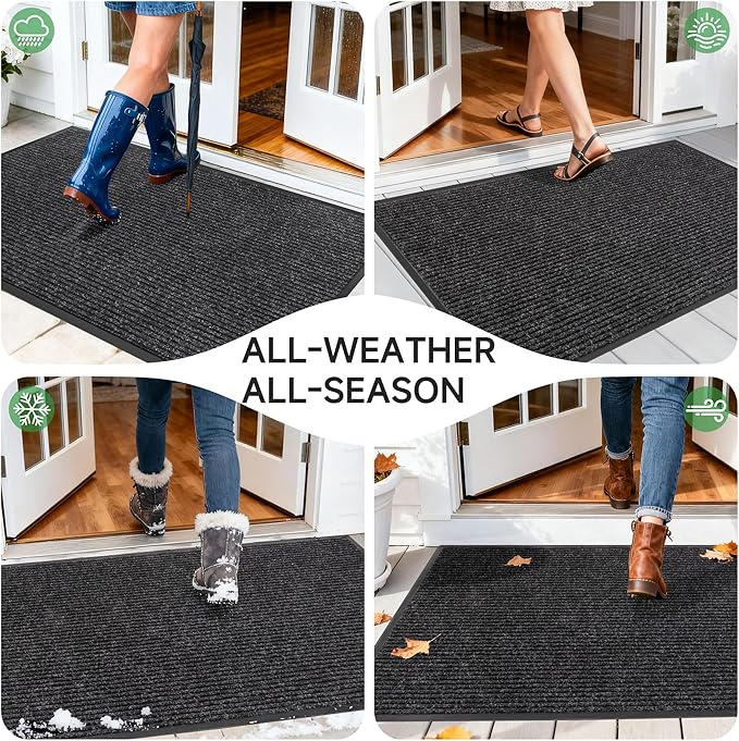 Front Door Mat, Heavy Duty Indoor Outdoor Doormat for Entryway, 60" x 48" Low Profile Outdoor Mats for Home Entrance, Stain and Fade Resistant Welcome Mat for High Traffic Area, Black