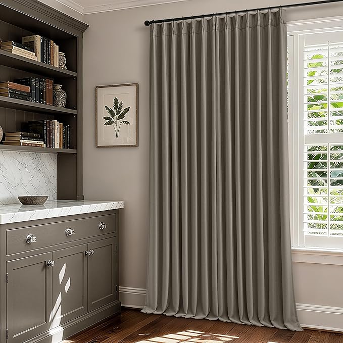 Desert Taupe Pinch Pleated Blackout Curtains 108 Inches Long for Bedroom 100% Black Out Thick Linen Dual Layer Pleated Drapes Farmhouse Country Brownish Gray 108 Inch Curtain for Dining Living Room