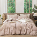MooMee Striped Duvet Cover Set 100% Washed Cotton Linen Like Textured Breathable Durable Soft Comfy (Orange White Wide Stripes, Cal King 104"x98")